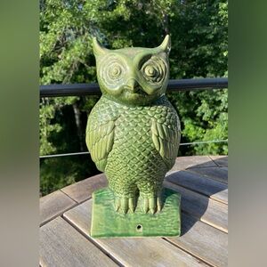 Vintage McCOY OWL STATUE Perched On Log Green Glaze￼